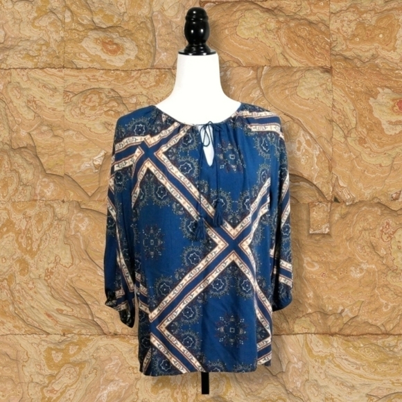 Natural Reflections Boho 3/4 Sleeve Blouse - Picture 1 of 6